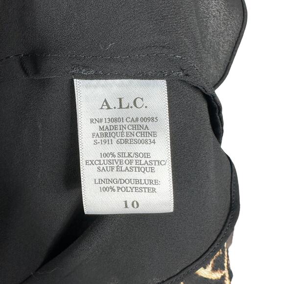 ALC Sidney Leopard Print Smocked Silk Mini Dress Women's Size 10 Glam Chiffon - Picture 7 of 9